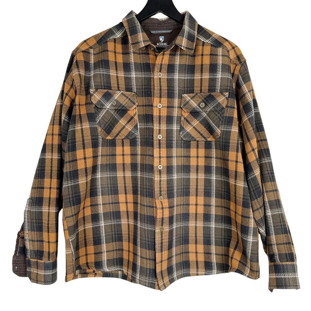 Kuhl Mens Blanket Flannel Button Up Shirt Beige Black - XL
